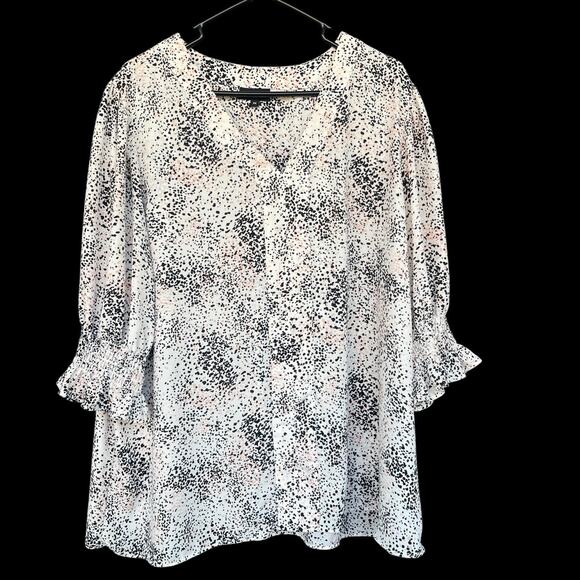 Jones & Co Blouse Womens Plus Size 2X Paint Splatter Office Vneck Career Flowy - Picture 1 of 10